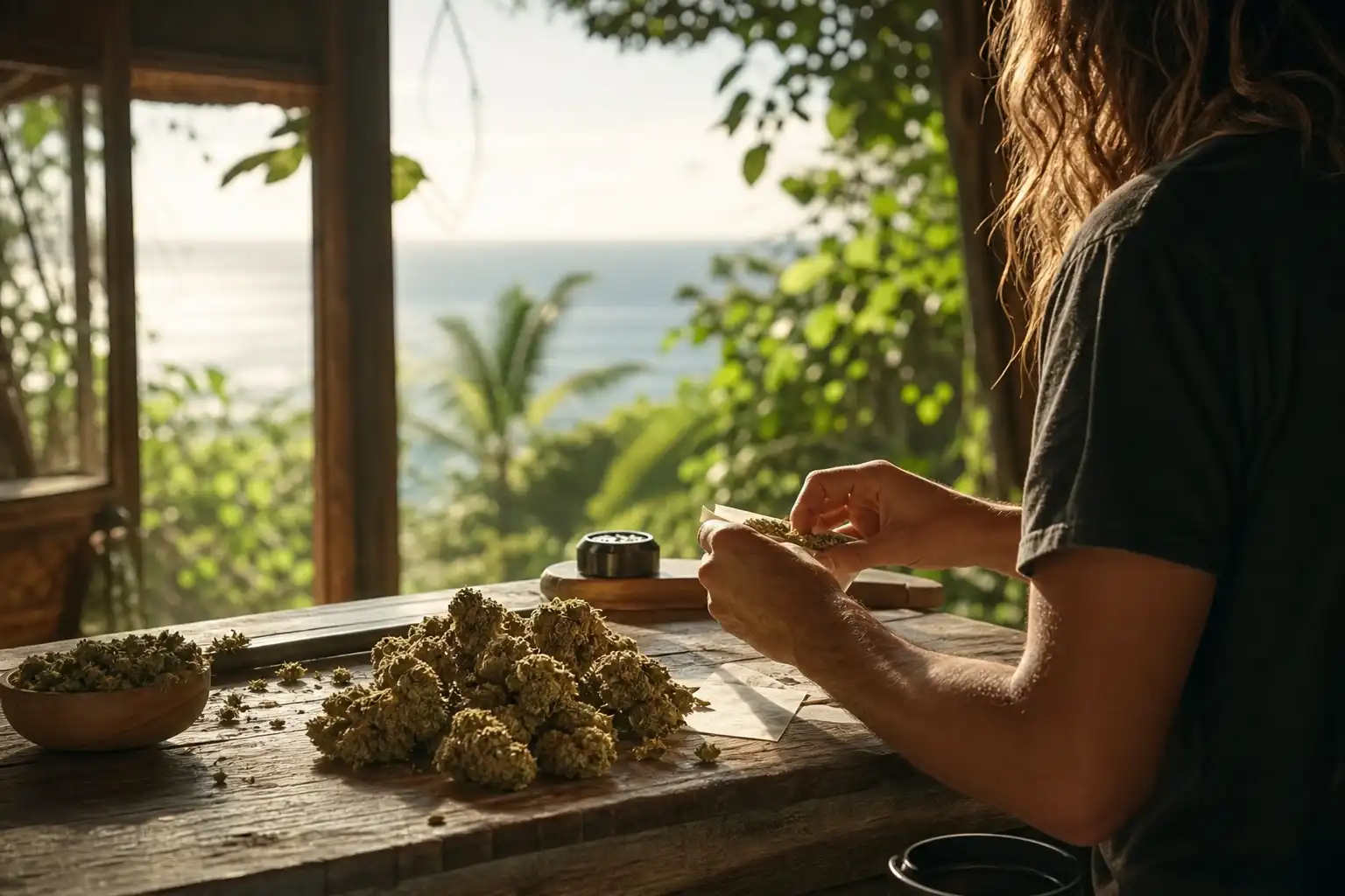 Quelqu'un prépare quelque chose, autour d'hawaii maui waui, près d'une table en bois.